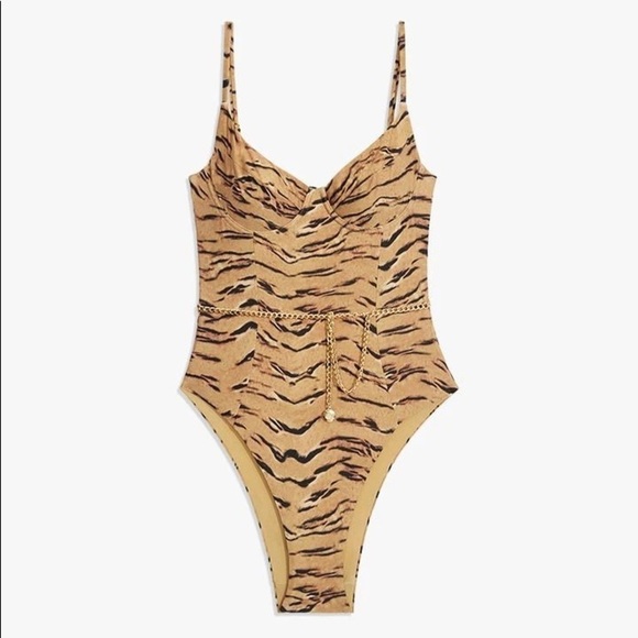 WeWoreWhat Danielle One Piece Swimsuit Tiger Print Tan XS NWT - Picture 12 of 12